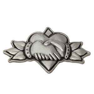 Vintage Y2K Sailor‎ Jerry Belt Buckle Heart & Two Hands Pewter 4.5" Silver Tone